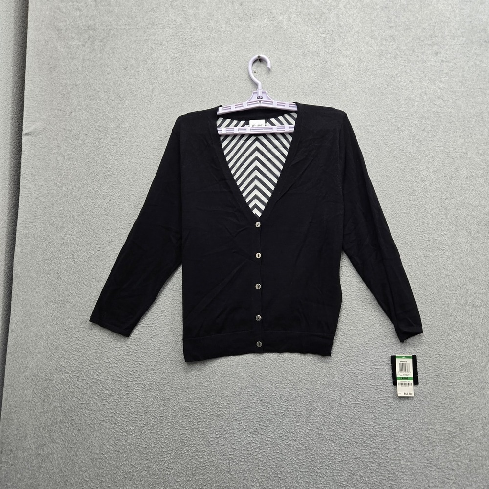 Alfani Women Sweater L Black Nylon Polyester Geometric Cardigan NWT